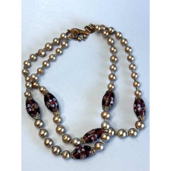 Vintage Japan Cultured Pearl Necklace With Glass Lampwork Beads 16" Elegant Jewe - Picture 7 of 11